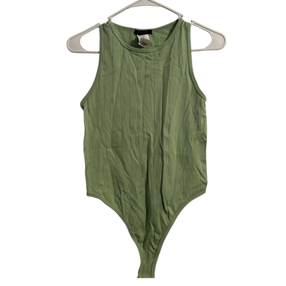 Forever 21 Ribbed Sleeveless Crew Neck Classy Basic Light Green Bodysuit